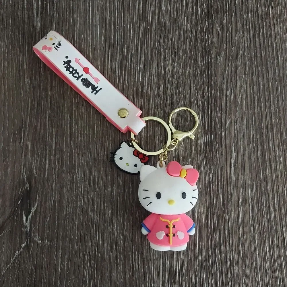 Hello Kitty Pink and White Keychain with Gold Accent